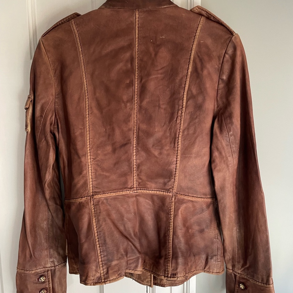 Tory Burch Sargent Pepper dark brown leather jacket.